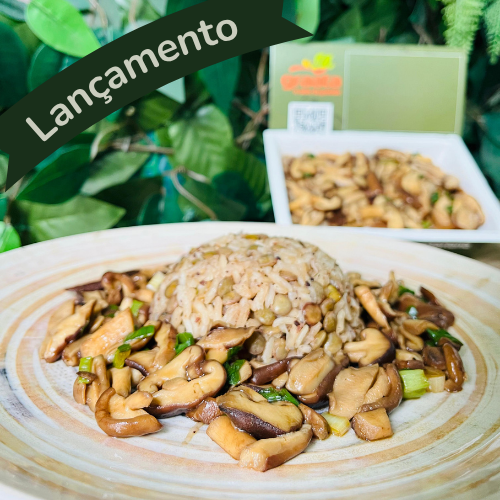 Shitake com arroz de lentilhas e especiarias